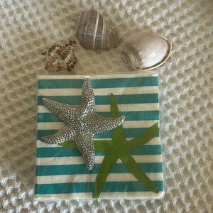Dabney Custom Silver Metal Starfish Napkin Weight+20 Cocktail Napkins Included